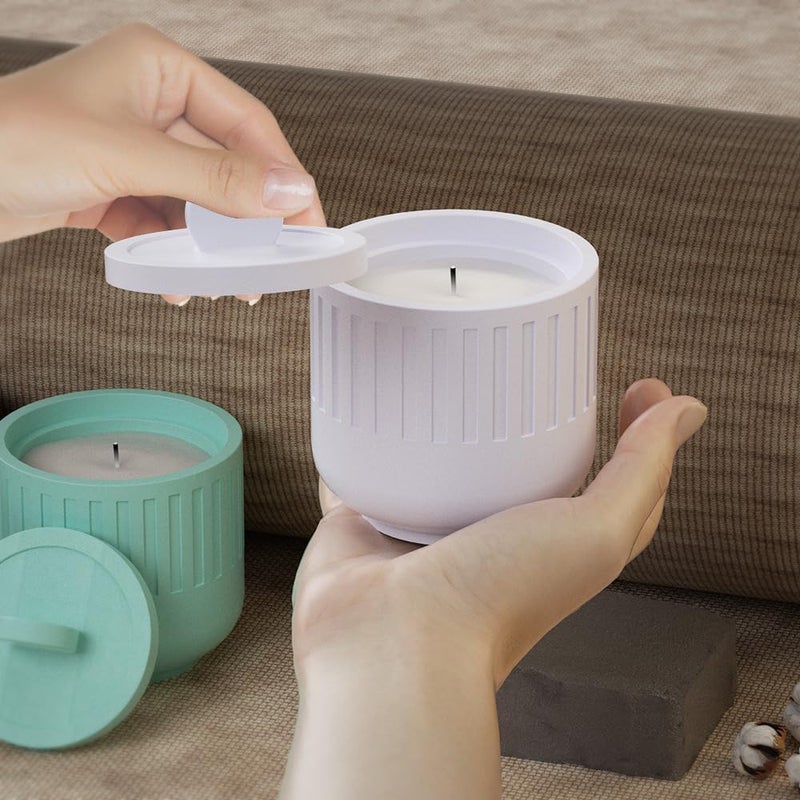 LSLEVA Storage Box with Lids Candle Jar Molds Set, Creative Silicone Candle Vessels Pot Molds, Concrete Round Stripe with Cover Bottle Making Moulds for Storage Candle Holder (D-Striped-U) - Image 5